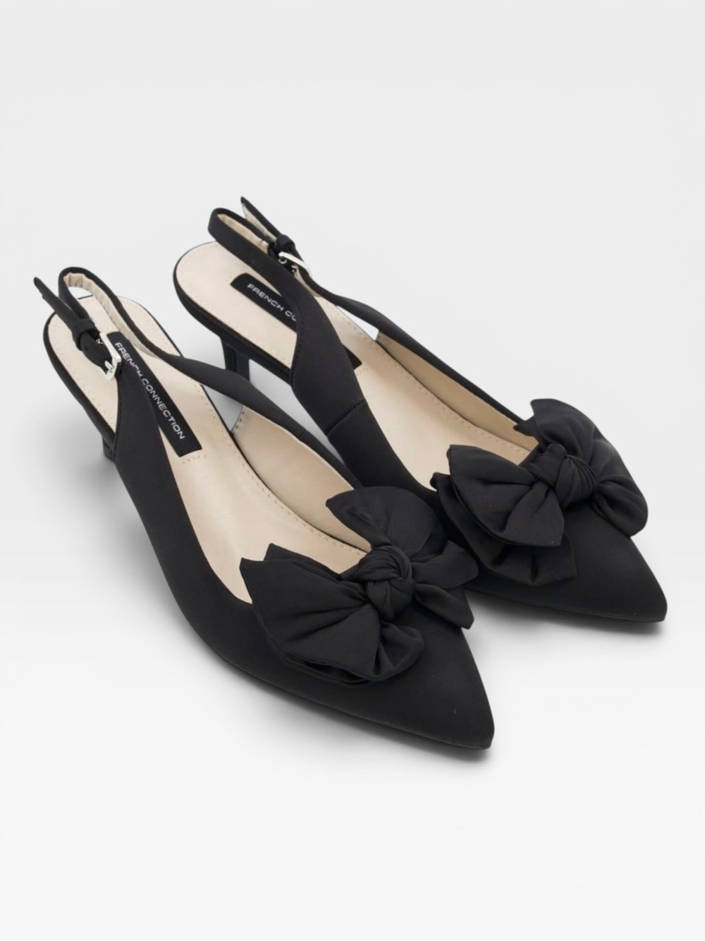 FRENCH CONNECTION Quinn Bow Kitten Heel Sling Back Black Pump/Shoe  | Size 9